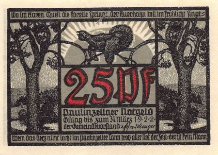 Allemagne ALLEMAGNE  PAULINZELLA - 25 PFENNIG 1922