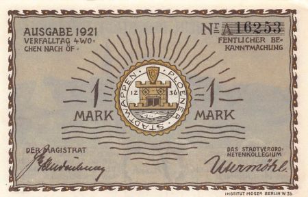 Allemagne ALLEMAGNE  PLÖN - 1 MARK 1921