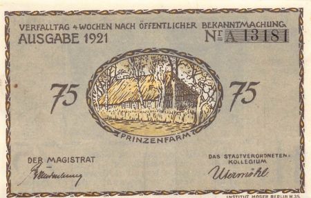 Allemagne ALLEMAGNE  PLÖN - 75 PFENNIG 1921