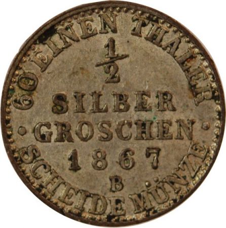 Allemagne ALLEMAGNE  PRUSSE  WILHELM I - 1/2 GROSCHEN 1867 B HANOVRE