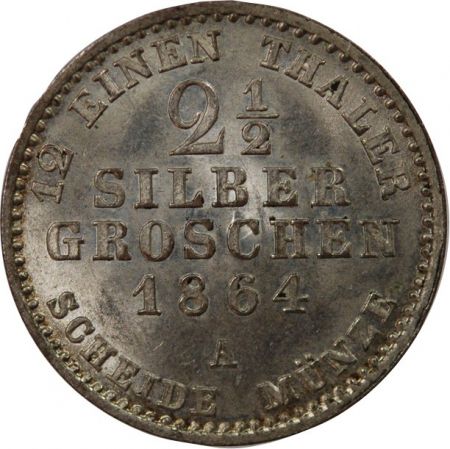 Allemagne ALLEMAGNE  PRUSSE  WILHELM I - 2 1/2 GROSCHEN ARGENT 1864 A BERLIN