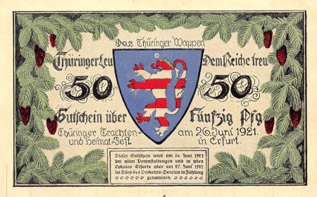Allemagne Allemagne, Thuringe Erfurt - 50 Pfennig 1921