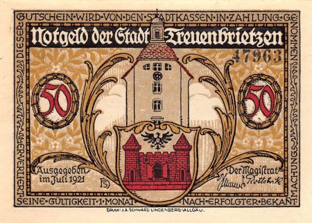 Allemagne ALLEMAGNE  TREUENBRIETZEN - 50 PFENNIG 1921