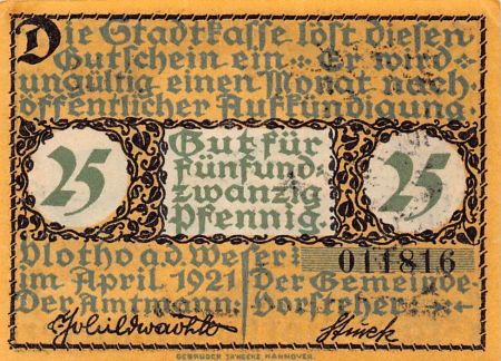 Allemagne ALLEMAGNE  VLOTHO - 25 PFENNIG 1921