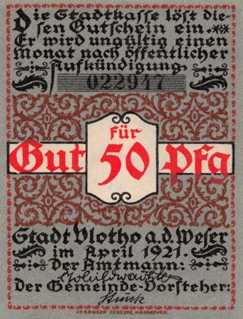 Allemagne ALLEMAGNE, VLOTHO - 50 PFENNIG 1921