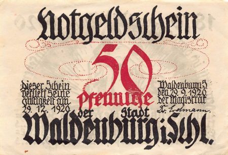 Allemagne ALLEMAGNE  WALDENBURG - 50 PFENNIG 1920