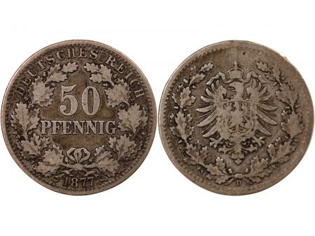 Allemagne ALLEMAGNE  WILHELM Ier - 50 PFENNIG ARGENT 1877 D MUNICH