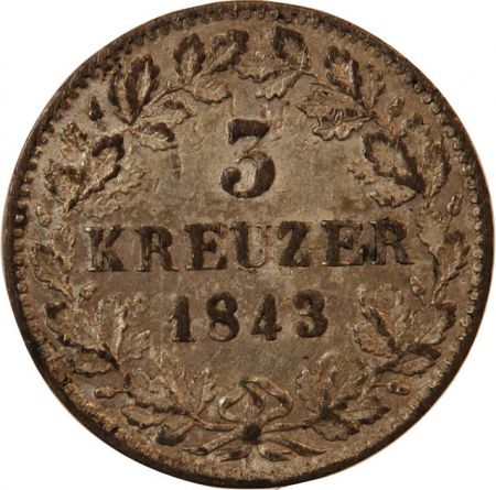 Allemagne ALLEMAGNE  WURTEMBERG  WILHELM I - 3 KREUZER 1843