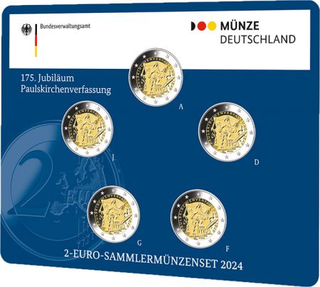 Allemagne Blister 5 X 2 Euros Commémo. BU - 175 ans de la Constitution de lÉglise Saint-Paul  (5 Ateliers)