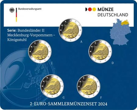 Allemagne Blister 5 X 2 Euros Commémo. BU - Mecklembourg Poméranie occidentale - Königsstuhl (5 Ateliers)