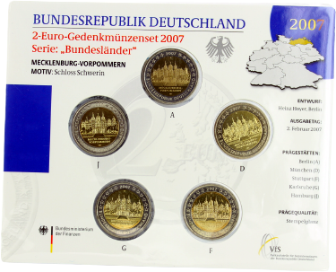 Allemagne Blister BU 5 x 2 Euros Commémo. Allemagne 2007 - Mecklenbourg  Poméranie occidentale (les 5 ateliers)