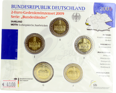 Allemagne Blister BU 5 x 2 Euros Commémo. Allemagne 2009 - Sarre (les 5 ateliers)