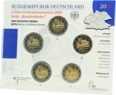 Allemagne Blister BU 5 x 2 Euros Commémo. Allemagne 2010 - Brême (les 5 ateliers)