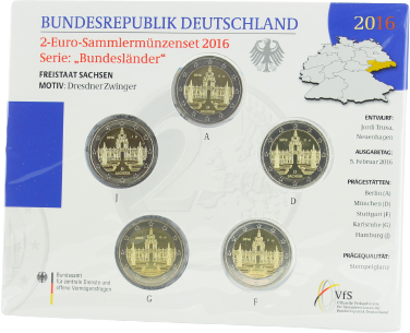Allemagne BLISTER BU 5 x 2 Euros Commémo. Allemagne 2016 - Saxe (les 5 ateliers)