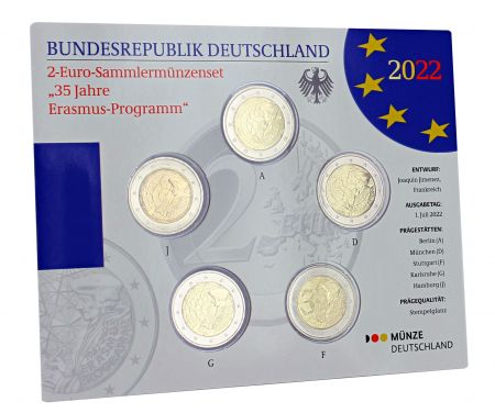 Allemagne BLISTER BU 5 X 2 Euros Commémo. Allemagne 2022 - 35 ans du Programme ERASMUS (5 Ateliers)