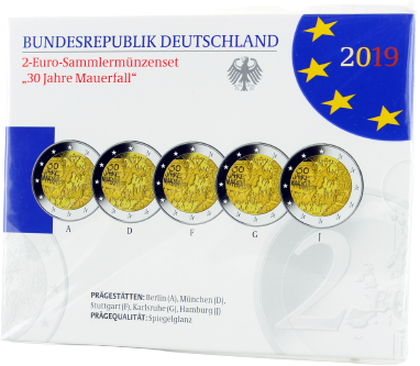 Allemagne COFFRET BE 5 X 2 Euros Commémo. Allemagne 2019 - 30 ans du Chute de Mur de Berlin (5 ateliers)