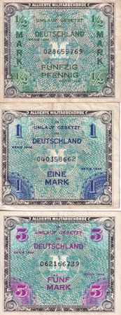 Allemagne Lot 3 billets - Impr. américaine - 1944 - 9 digit avec F