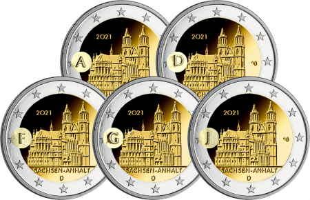 Allemagne LOT 5 X 2 Euros Commémo. Allemagne 2021 - Saxe-Anhalt - Cathédrale de Magdebourg (5 Ateliers)