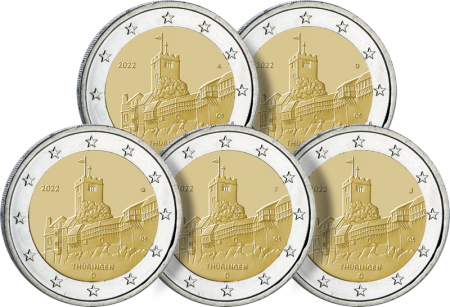 Allemagne LOT 5 X 2 Euros Commémo. Allemagne 2022 - Thuringe - Château de la Wartbourg (5 Ateliers)
