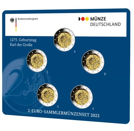 Allemagne Pièce Allemagne BLISTER BU 5 X 2 Euros Commémo. 2023 - 1275 ans de Charlemagne (5 Ateliers)