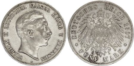 Allemagne Prusse, Wilhelm II - 5 Mark 1907 A Berlin