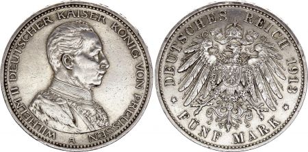 Allemagne Prusse, Wilhelm II - 5 Mark 1913 A Berlin
