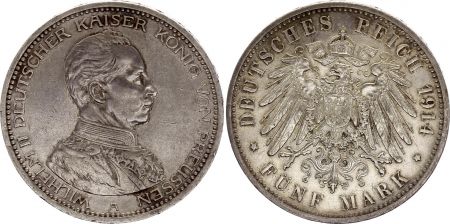 Allemagne Prusse, Wilhelm II - 5 Mark 1914 A Berlin