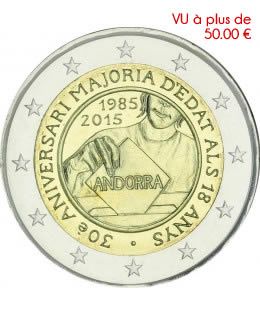 Andorre 2 Euros Commémo. Andorre 2015  frappe BU - Majorité à 18 ans