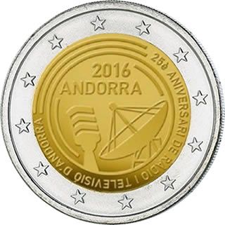 Andorre 2 Euros Commémo. Andorre 2016  frappe BU - Radio et Télé