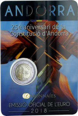 Andorre 2 EUROS COMMÉMO. Andorre 2018 - 25ème anniversaire de la Constitution d\'Andorre