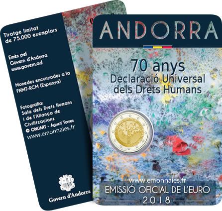 Andorre 2 EUROS COMMÉMO. Andorre 2018 - 70 ans de la Déclaration des Droits de l\'Homme
