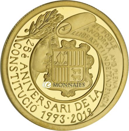 Andorre 50 EUROS Or Andorre 2018 - 25ème anniversaire de la Constitution d\'Andorre