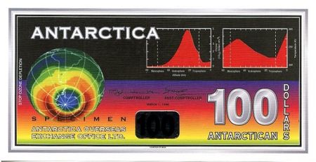 Antarctique et Arctique 100 Dollars, billet fantaisie Planète - Satellite - 1996