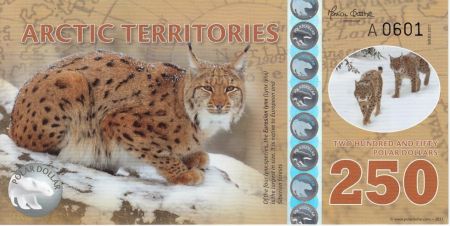 Antarctique et Arctique 250 Polar dollars, Lynx - 2017 - Billet Fantaisie