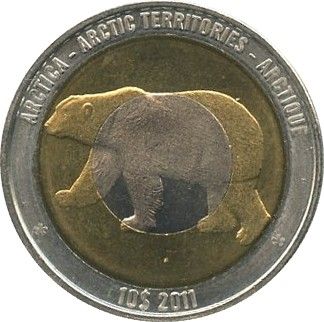 Antarctique et Arctique ARC.1 10 Dollars, Ours Polaire 2011 - Carte du Pôle