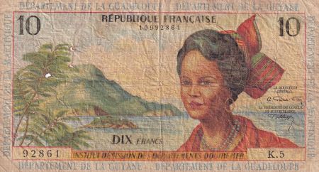 Antilles Françaises 10 Francs - Jeune Antillaise - 1966 - Série K.5 - B - Kol.708b
