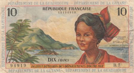 Antilles Françaises 10 Francs Jeune Antillaise - 1964 - Série B.7- TB+ - P.8b