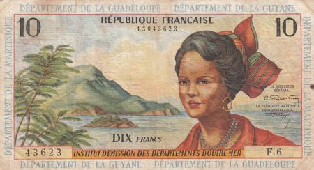 Antilles Françaises 10 Francs Jeune Antillaise - 1964 - Série F.6 - TB + - P.8b