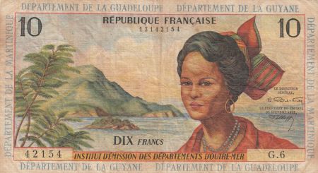 Antilles Françaises 10 Francs Jeune Antillaise - 1964 - Série G.6 - TB + - P.8b