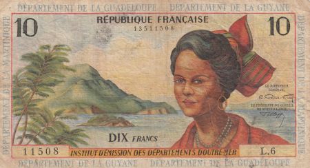 Antilles Françaises 10 Francs Jeune Antillaise - 1964 - Série L.6 - TB + - P.8b