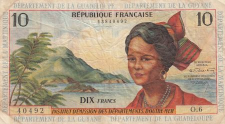 Antilles Françaises 10 Francs Jeune Antillaise - 1964 - Série O.6- TB+ - P.8b