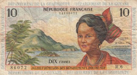 Antilles Françaises 10 Francs Jeune Antillaise - 1964 - Série R.6- TB+ - P.8b