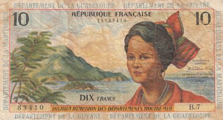 Antilles Françaises 10 Francs Jeune Antillaise - 1964 - Série variées - TB+ - P.8b
