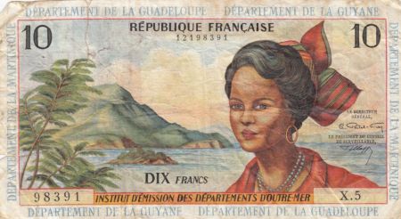 Antilles Françaises 10 Francs Jeune Antillaise - 1964 - Série X.5 - P.TB - P.8b