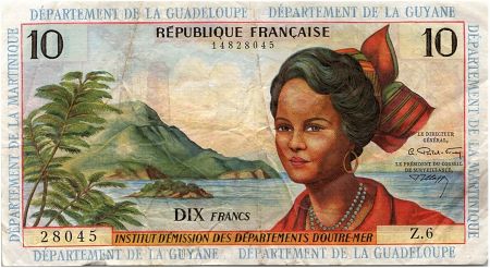 Antilles Françaises 10 Francs Jeune Antillaise - 1964 - Série Z.6 - TTB - P.8 b