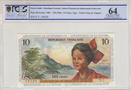 Antilles Françaises 10 Francs Jeune Antillaise - 1966 - PCGS UNC 64