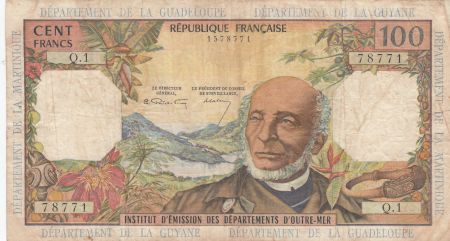 Antilles Françaises 100 Francs Victor Schoelcher - ND (1964) - Série Q.1 - p.TTB - P.10a - 1ère signature