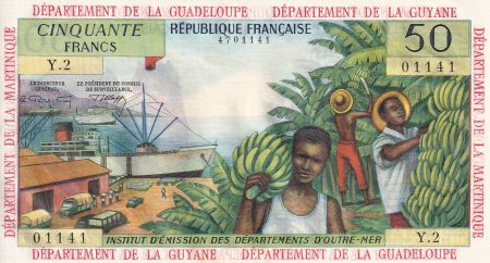 Antilles Françaises 50 Francs -  Bananiers - 1964 - Série Y.2 - NEUF - Kol.709a