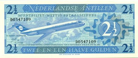 Antilles Néerlandaises 2 1/2 Gulden, Jet en vol - Armoiries - 1970