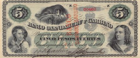 ARGENTINE, BANCO OXANDABARU Y GARBINO - 5 PESOS 1869